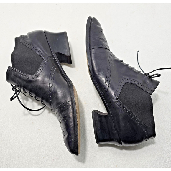 Via Spiga Black Leather Pointed Toe Oxford Wing Tips Heels Shoes 8 AA Made Italy - Picture 5 of 10